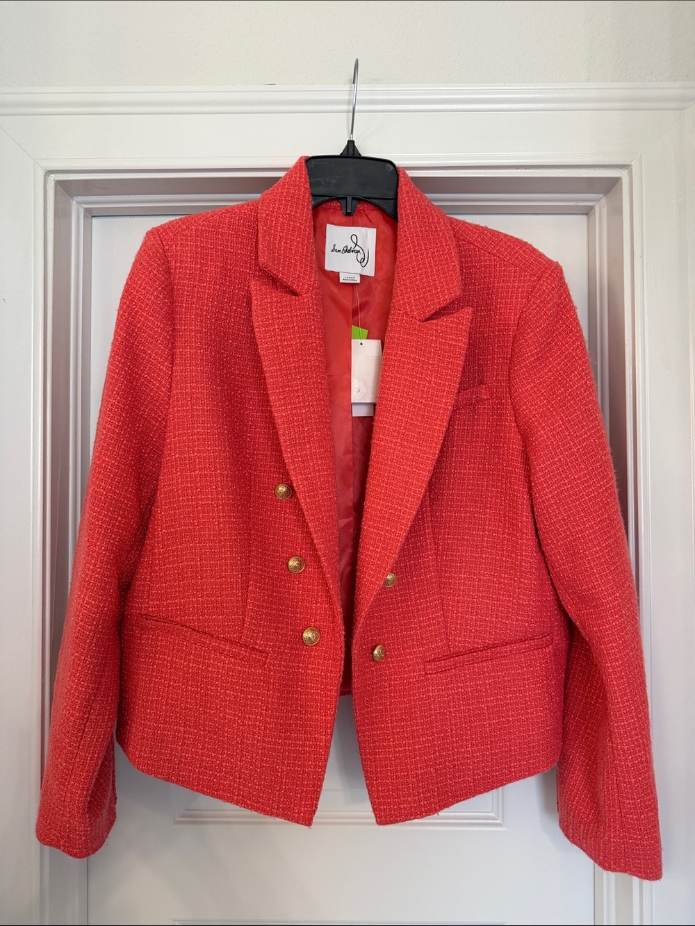 Sam Edelman Coral Tweed Blazer with beautiful gold buttons. NWT Large